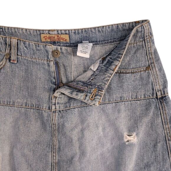 VTG Y2K Paris Blues Distressed ALine Raw Hem Mini Jean Skirt Size 11 - Picture 12 of 14